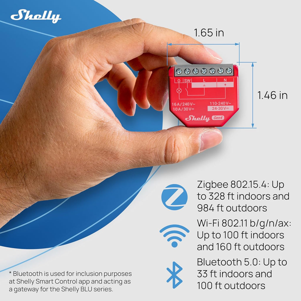 Shelly 1PM Gen4 | Wi-Fi, Zigbee, Matter Smart Relay Switch with Power Metering, 1-Channel 16A | Home Automation | Alexa, Google Home, Apple HomeKit Compatible | iOS Android App | No Hub