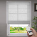 ZSTARR Smart Roman Shades Rechargeable Motorized Blinds with Remote Light Filtering Roman Window Shades Plain Fold Soft for Doors Bedroom, Custom Size (Sheer Gray)