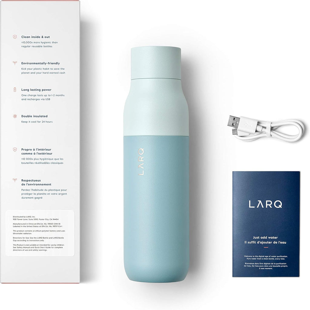 LARQ Bottle PureVis 25 oz - Self-Cleaning and Insulated Stainless Steel Water Bottle with UV Water Purifier and Award-winning Design | Reusable & Travel Friendly, Seaside Mint