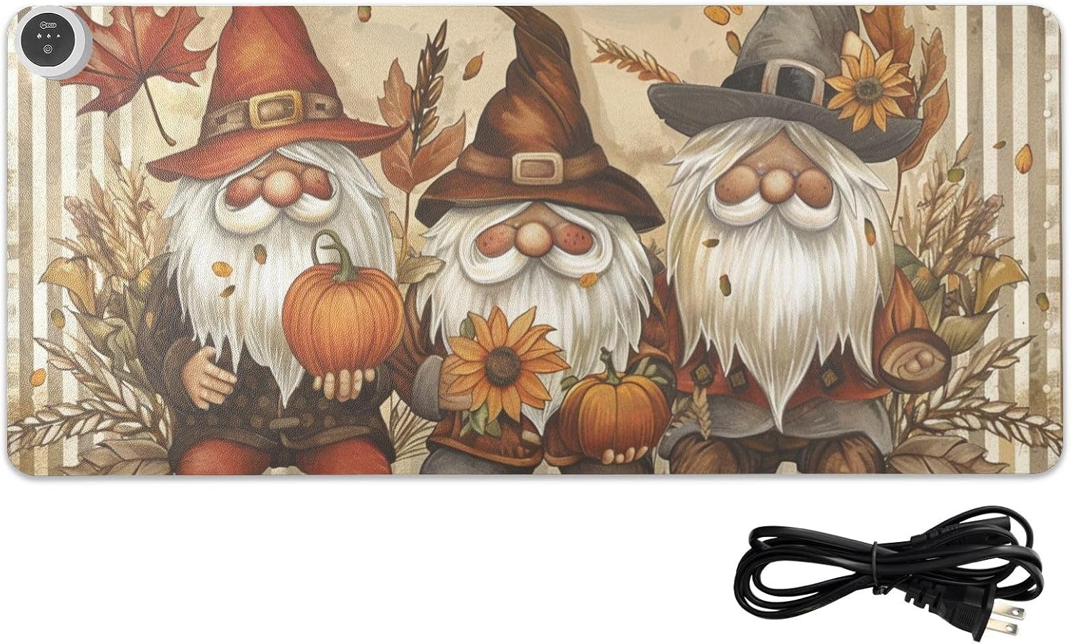 Heated Desk Pad Mouse Pad 31.5x13 Inch PU Leather Desk Mat with 3 Heat Levels Large Mouse Gaming Computer Laptop Mat Gnomes Maple Leaf