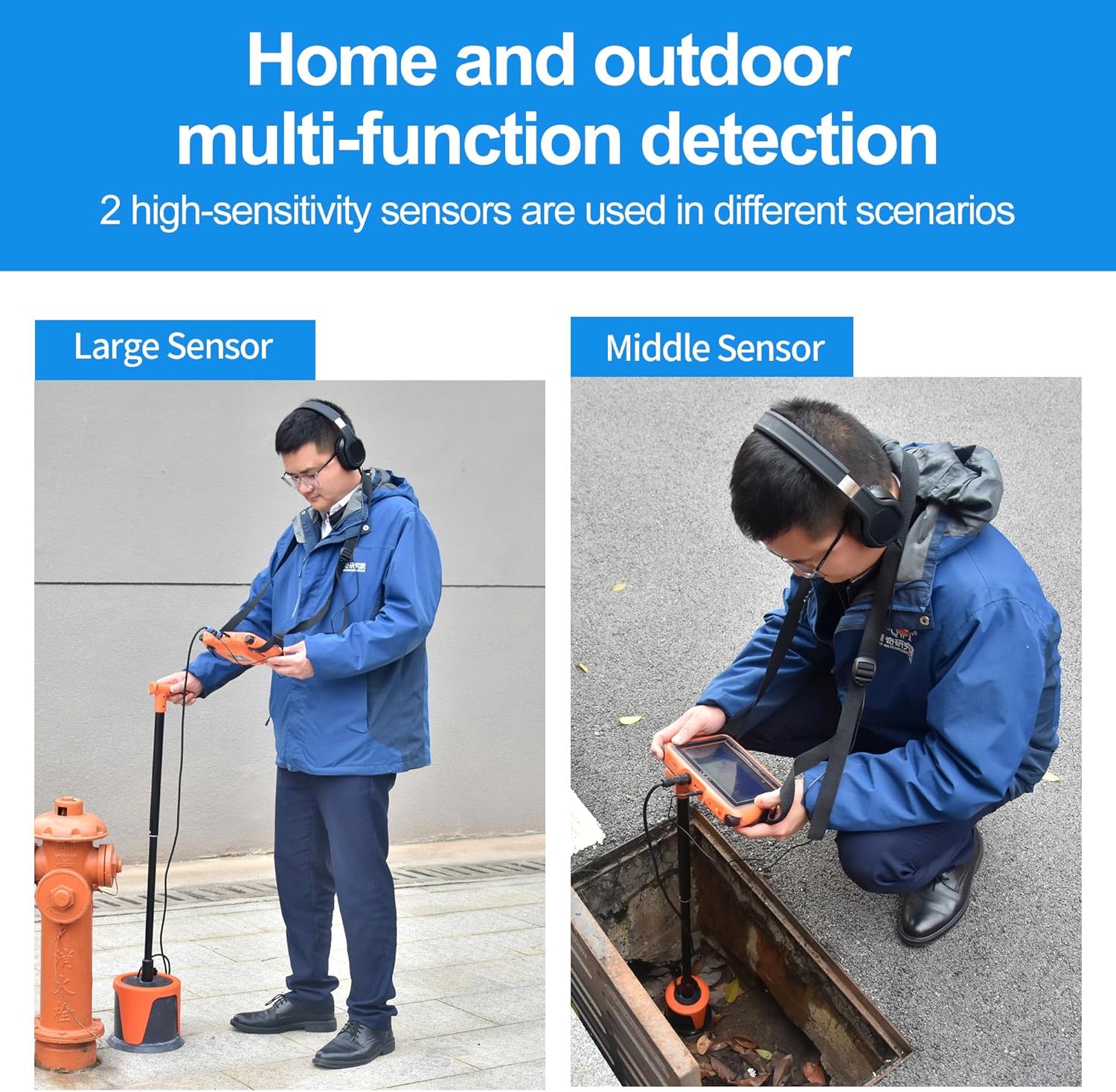 PQWT L6000 Acoustic Water Leak Detector for Outside Ground and Wall Water Pipeline Leakage Detection Kit Multi Sensor Professional Noise Reduction Headphone Smart Touchscreen Aluminum Carry Case