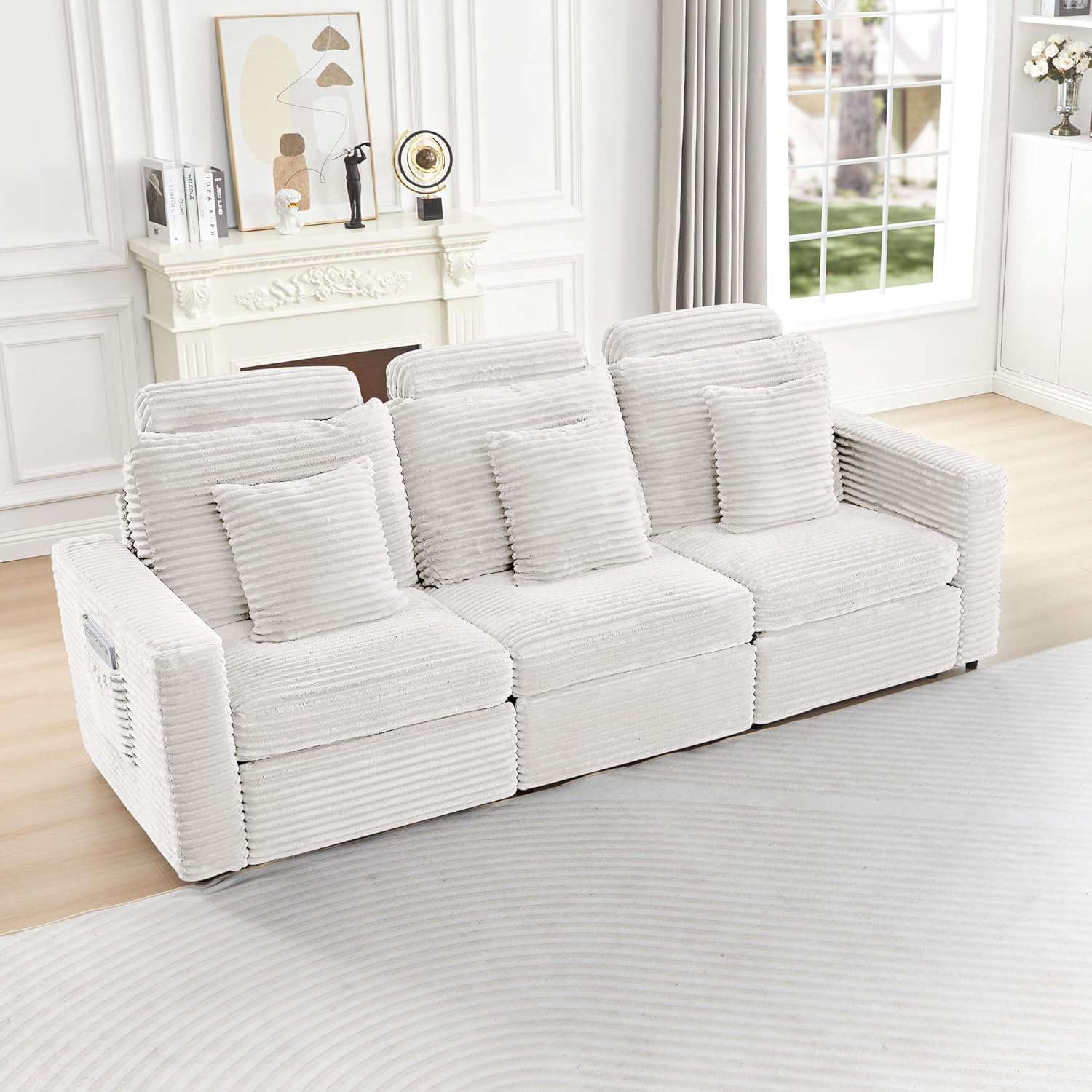 LEVNARY Modular Sofa Armrest Set of 2 with Side Storage Pockets, Faux Rabbit Fur Upholstered Arm Panels, Compatible with Modular Recliner System (White)