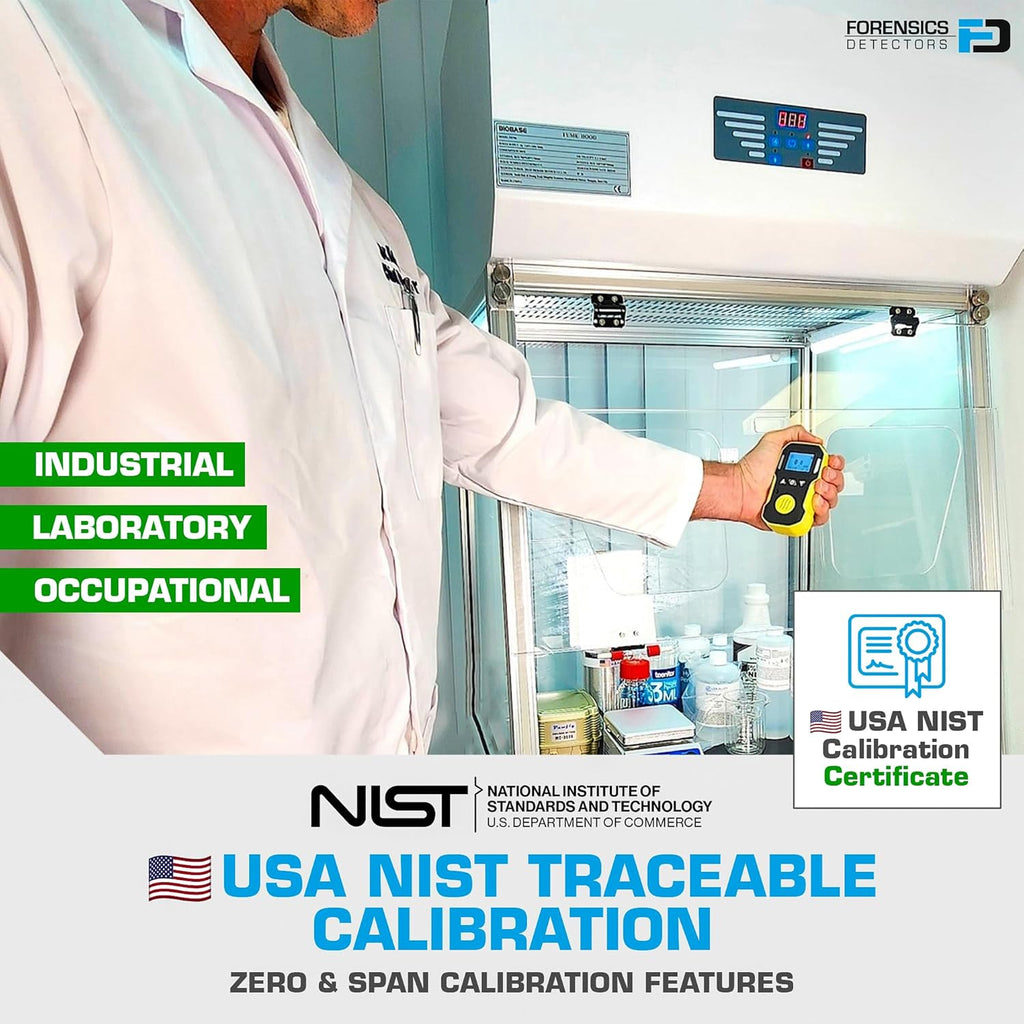 Oxygen Detector by Forensics | USA NIST Calibration & Certificate | Dust & Explosion Proof | USB Recharge | Sound, Light and Vibration Alarms | 0-30% O2 |