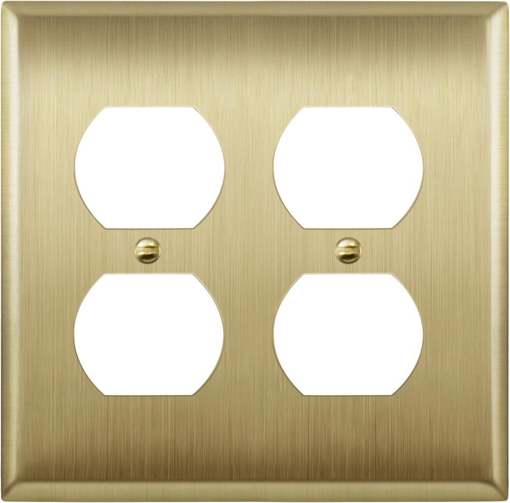 ENERLITES Double Duplex Receptacle Metal Wall Plate, Stainless Steel Outlet Cover, Corrosion Resistant, Size 2-Gang 4.50" x 4.57", Stainless Steel 201, 7722-BB, Brushed Brass, Gold