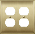 ENERLITES Double Duplex Receptacle Metal Wall Plate, Stainless Steel Outlet Cover, Corrosion Resistant, Size 2-Gang 4.50" x 4.57", Stainless Steel 201, 7722-BB, Brushed Brass, Gold