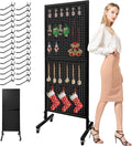 Royxen Standing Pegboard Display 2 x 5 Feet, Metal Pegboard with 30 Hooks, Peg Board Display Stand with Wheels for Vendors, Home and Retail Store (Black)