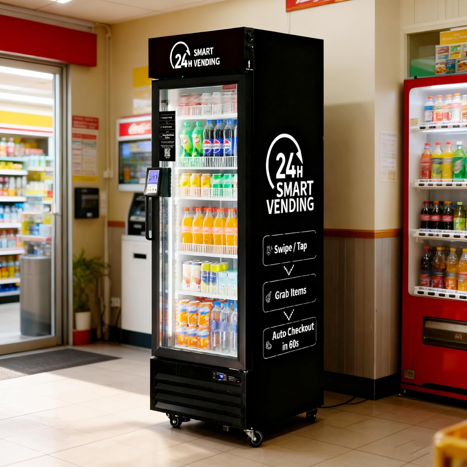 HAHA Smart AI Vending Machine with Card Reader, Combo Snack & Drink Machine, 6-Layer 252 Cans Capacity Refrigerated AI Visual Recognition & App Management US360CT (Black, AI mini)