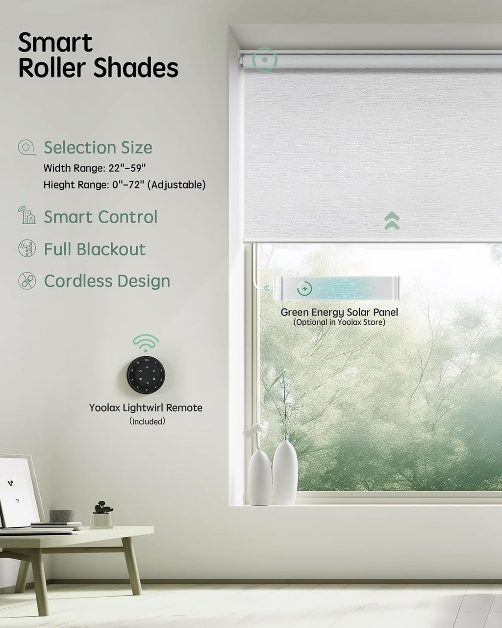 Yoolax Motorized Blinds with Remote, Blackout Smart Blinds for Windows Motorized Roller Shades, Automatic Window Blinds Directly Compatible with Alexa Electric Blinds (Jacquard White, 43" W x 72" H)