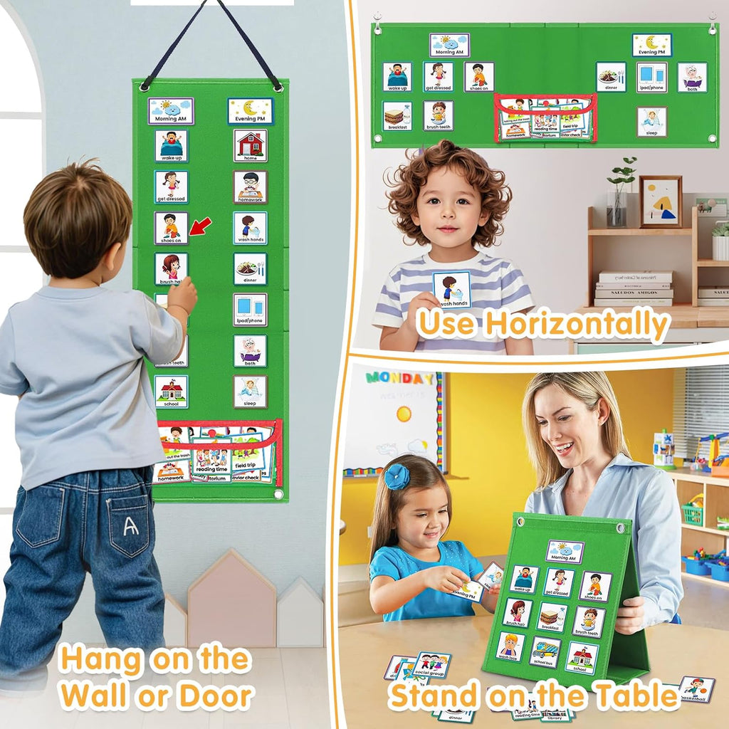 Visual Schedule for Kids with Autism Chore Chart for Kids Daily Routine Chart Autism Learning Materials Toddler Planning Board Visual Schedule for Classroom, Home with 124 Cards (Green)
