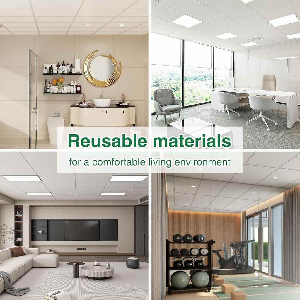 NEWPEAS Smooth Drop Ceiling Tiles 2ft x 2ft - Premium PVC to Prevent Breakage - Waterproof, Fire-Rated, Easy Drop-in Installation - Ceiling Tiles 24" x 24", White, 12-Pack Cover 48 Sq. Ft