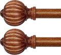 2 Pack Dark Brown Wood Curtain Rods for Windows 28 to 48 Inch, 1'' Adjustable Heavy Duty Curtain Rod，Vintage Imitation Wood Decorative Drapery Rods with Pumpkin Finials for Bedroom Living Room