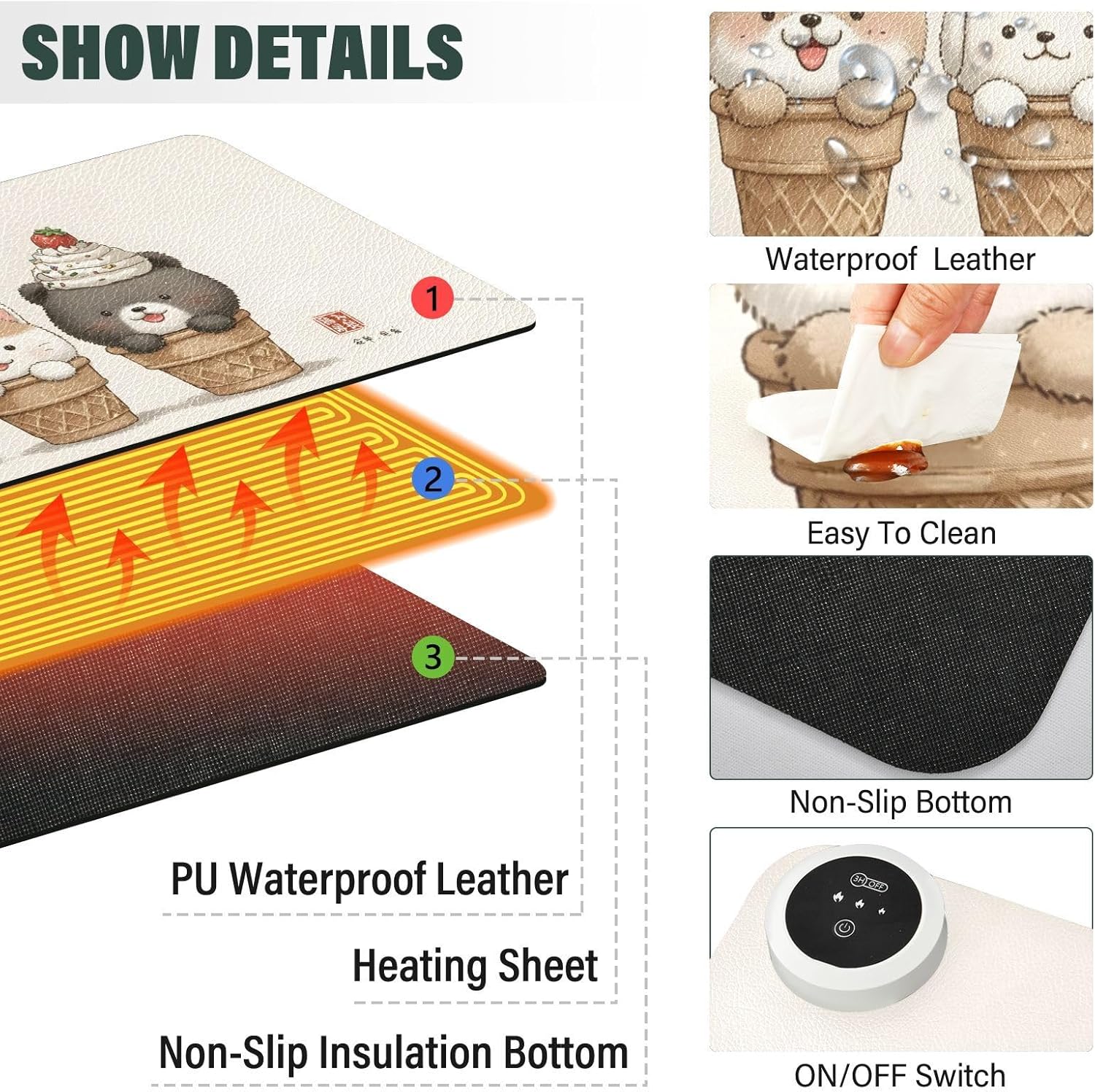 Large Heated Mouse Pad,Leather Desk Mat,31.5"x13",Hand Warmer Pads for Desk,Bunny（Off-White）