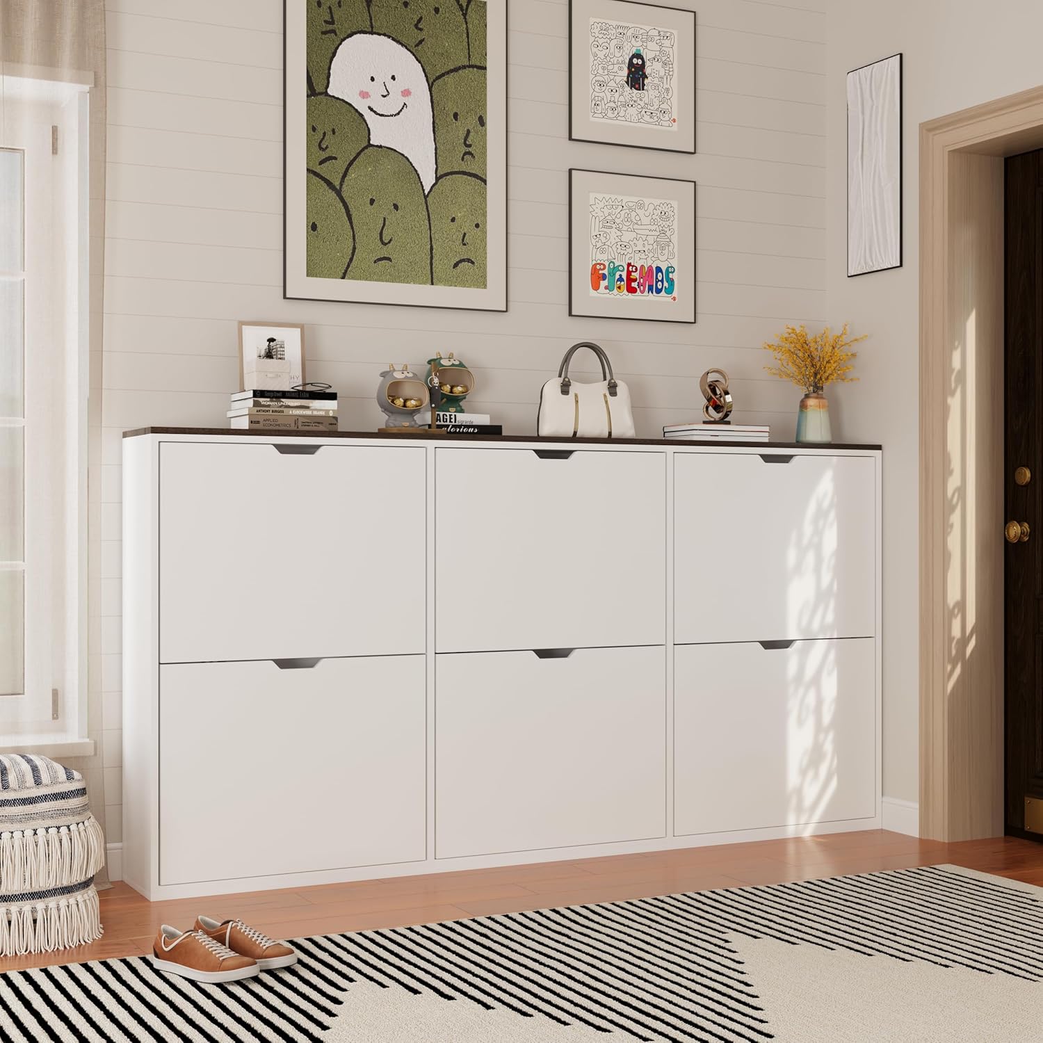 70.9" W Large Shoe Storage Cabinet with 6 Flip Drawers, White Shoe Organizer Cabinet for Up to 36 Pairs, Narrow Shoe Cabinet for Entryway, Hallway, Living Room