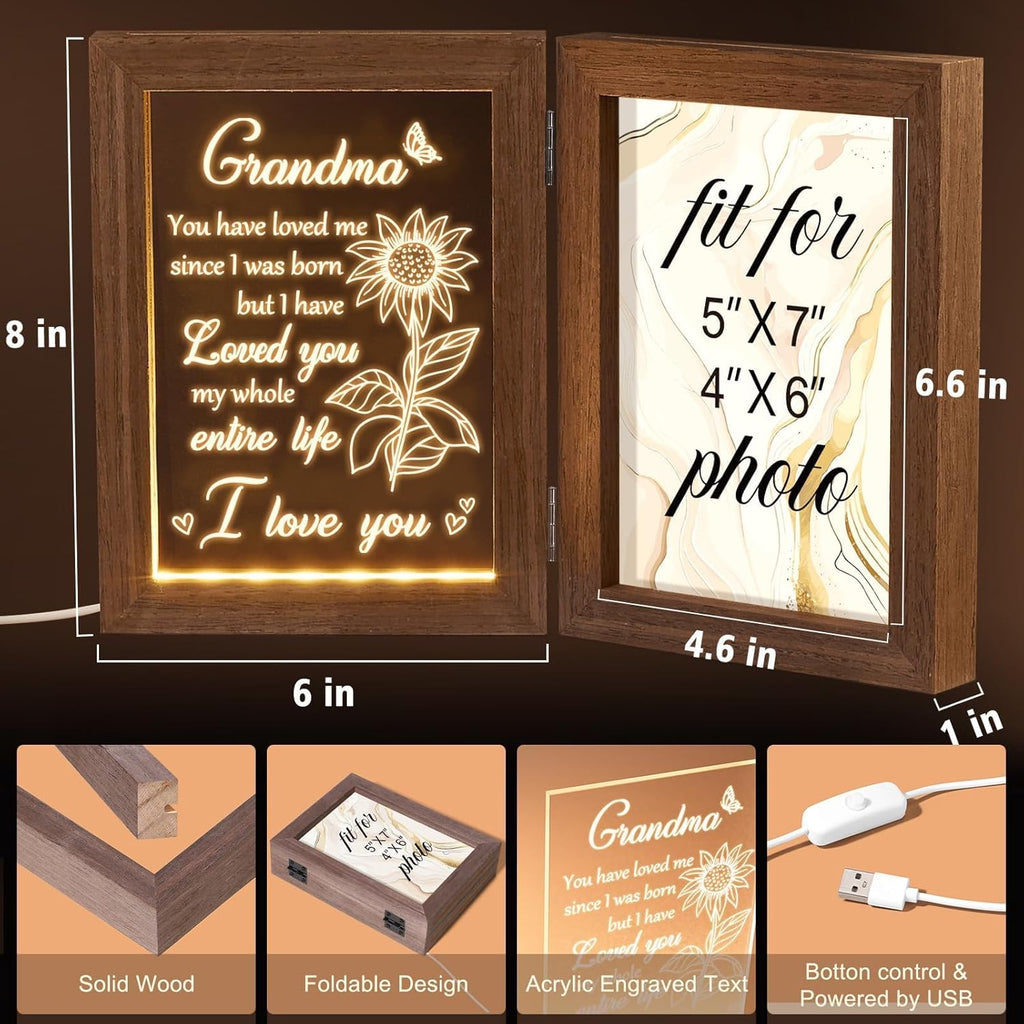 Grandma Gifts Christmas Gifts for Grandma from Granddaughter Grandson Grandkids, Grandmother Picture Frame 5x7 with Night Light Personalized Gift for Nana Grandmother Gigi Granny Mimi Tabletop Display