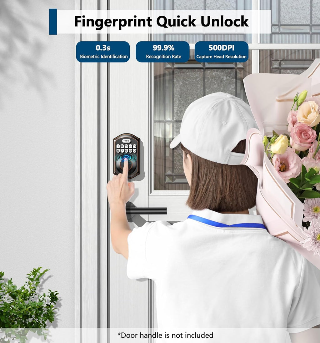 TEEHO TE002 Fingerprint Door Lock - Keyless Entry Door Lock - Electronic Keypad Deadbolt - Smart Locks for Front Door - Auto Lock - Easy Installation - Oil-Rubbed Bronze