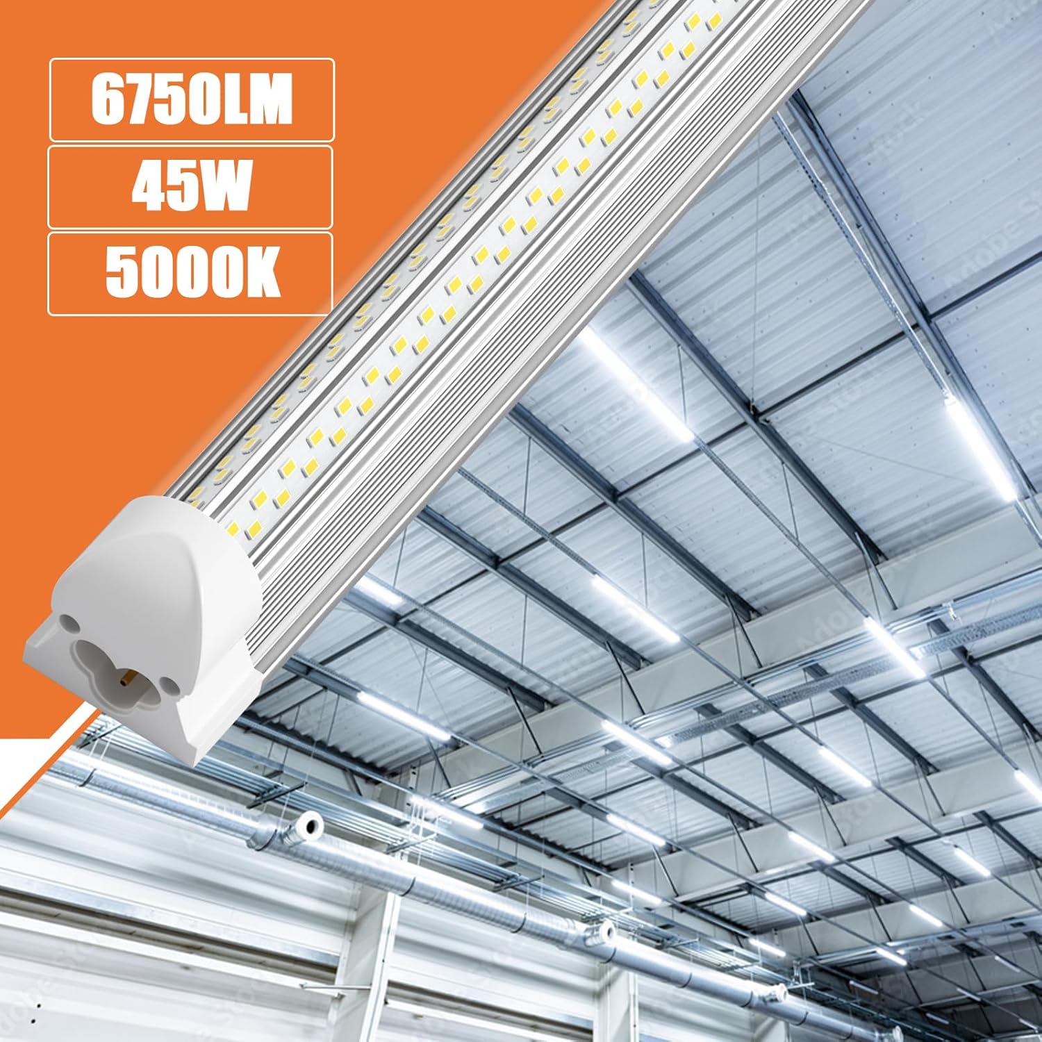 4ft led Shop Light - 45W 6750lm 5000K 4 Foot V Shape Integrated T8 led Lights,Linkable Shop Lights 48" T8 Garage Lights 8 Pack