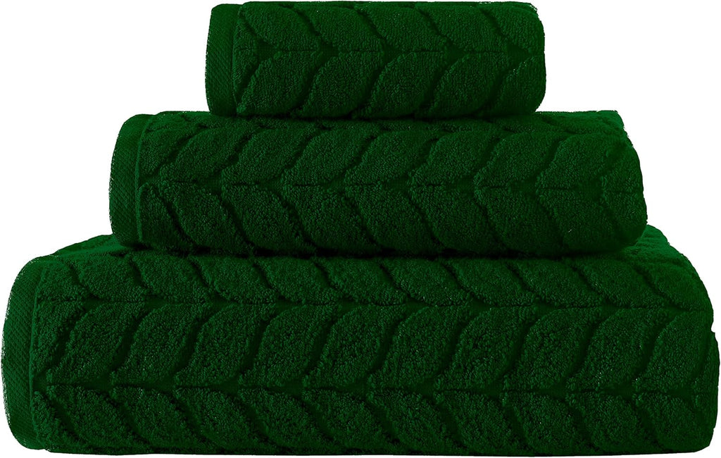 BAGNO MILANO Turkish Bath Towels, Soft Plush Jacquard Luxury Bath Towels, Quick Dry Towel Set (Royal Green, 3 pcs Towel Set)