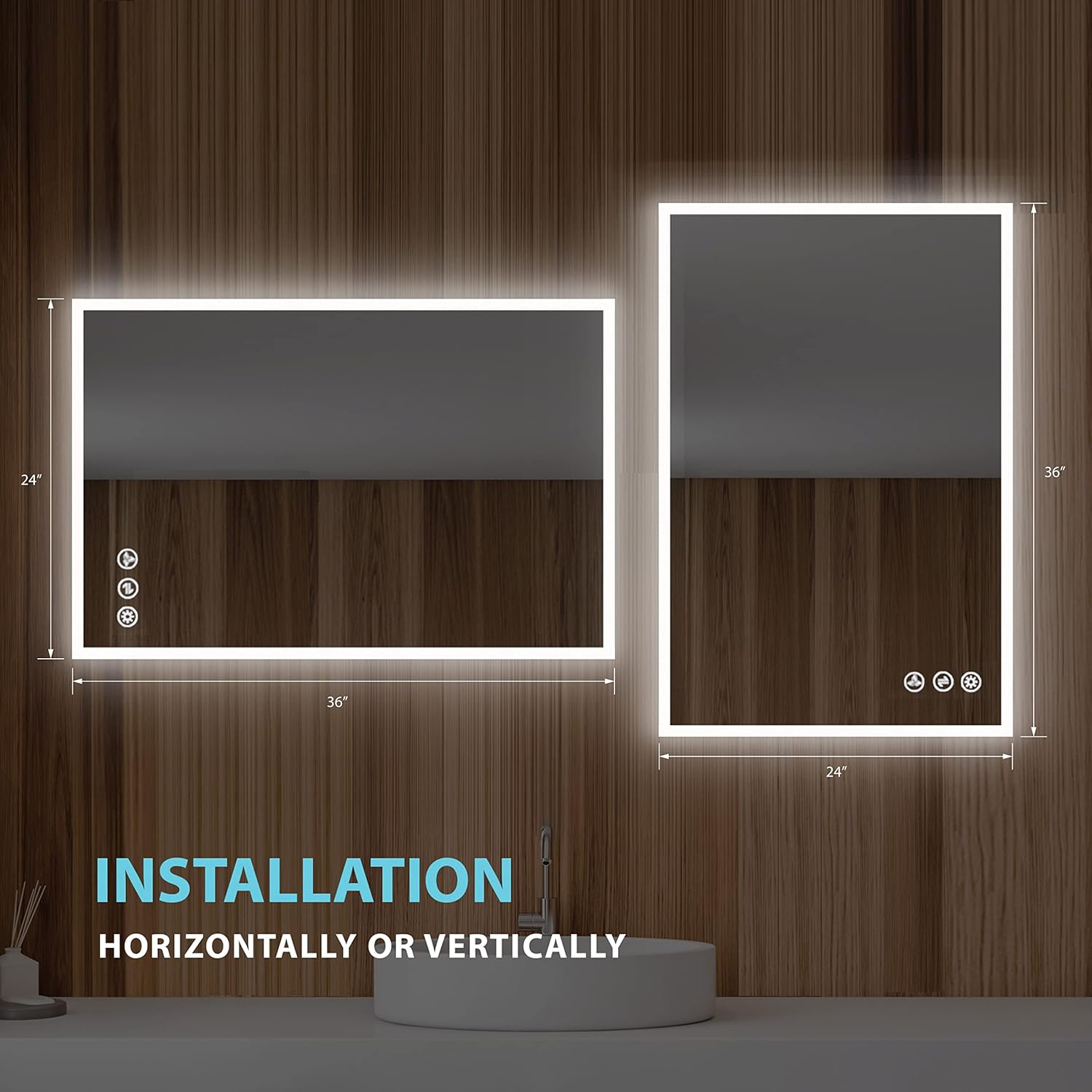 24x36 LED Mirror for Bathroom | Backlit LED Vanity Mirror with Anti-Fog, Stepless Dimmable, 3 Color Temperature | Wall Mounted Lighted Bathroom Mirror | Smart Vanity Makeup Mirror with Lights