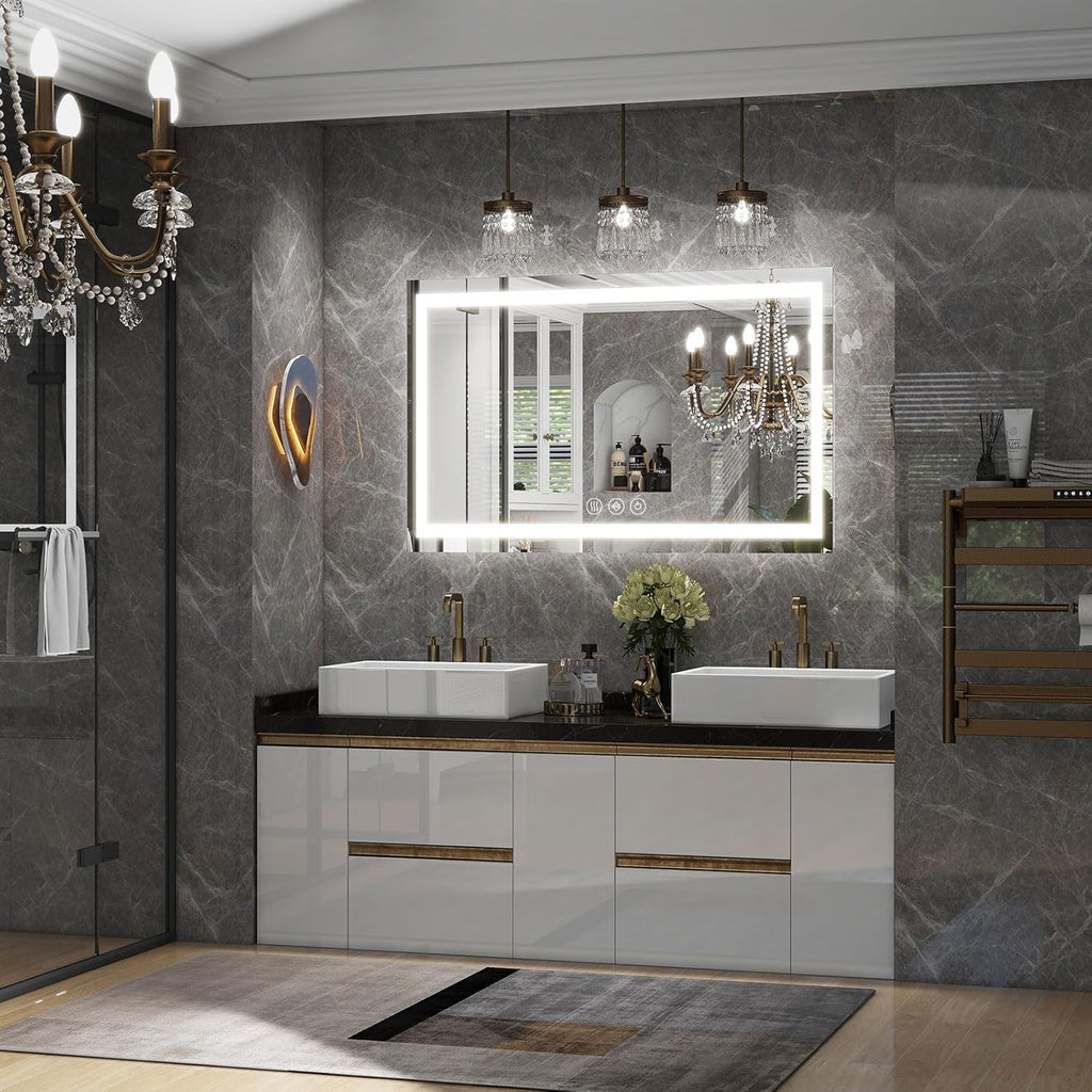 26x38 Inch LED Bathroom Mirror with Lights for Wall - Backlit + Front Lit, 3 Color Modes, Anti-Fog, Tempered Glass - Wall Mounted Modern Vanity Mirror