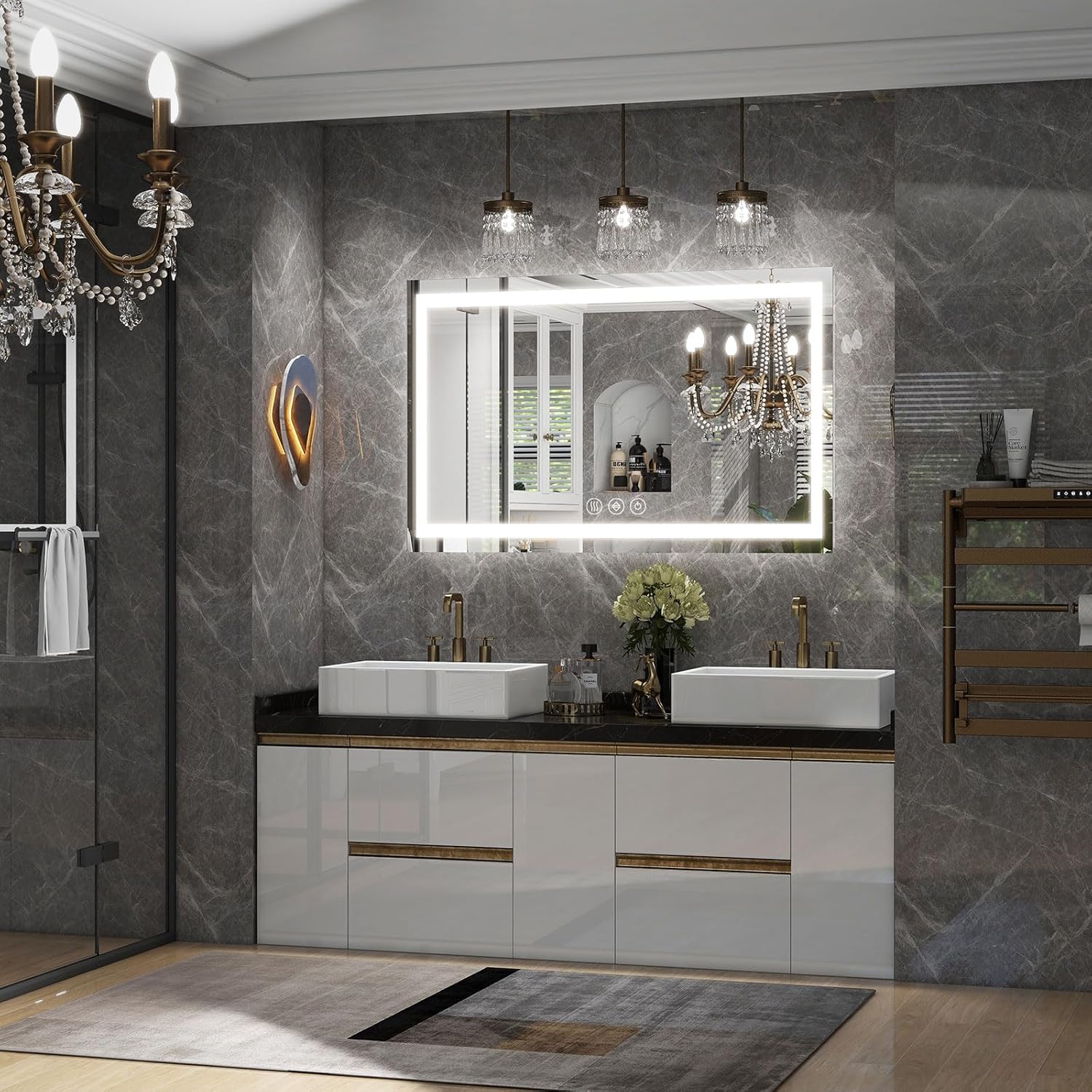 26x38 Inch LED Bathroom Mirror with Lights for Wall - Backlit + Front Lit, 3 Color Modes, Anti-Fog, Tempered Glass - Wall Mounted Modern Vanity Mirror