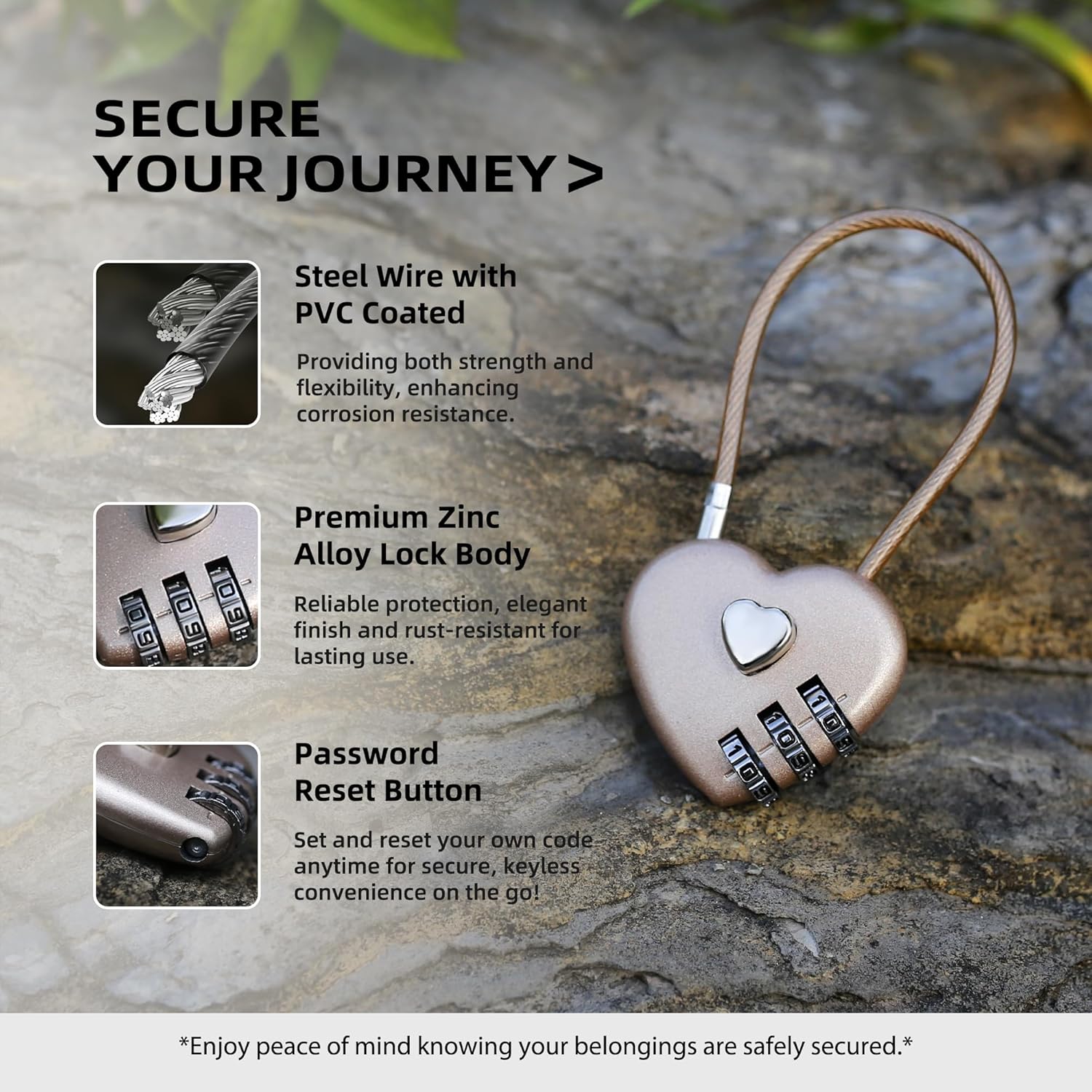 Combination Lock for Locker, Small Cable Lock with Code, 3 Digit Padlock Combination, for Luggage, Gym Locker, Suitcase, Backpack Zipper, Cabinet, Toolbox, Outdoor Fence Gate, Travel Safe