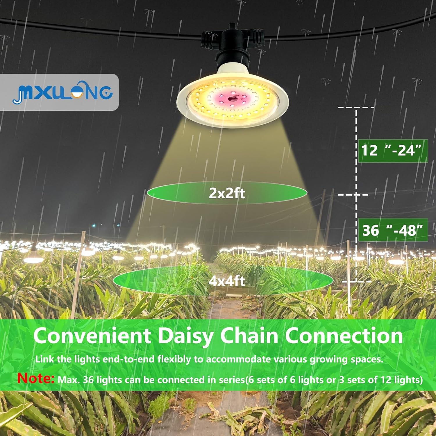 Outdoor LED Grow Lights, Waterproof String Grow Light, Full Spectrum Plant Growing Lights with 12Ft Adjustable Cord 3 Lights
