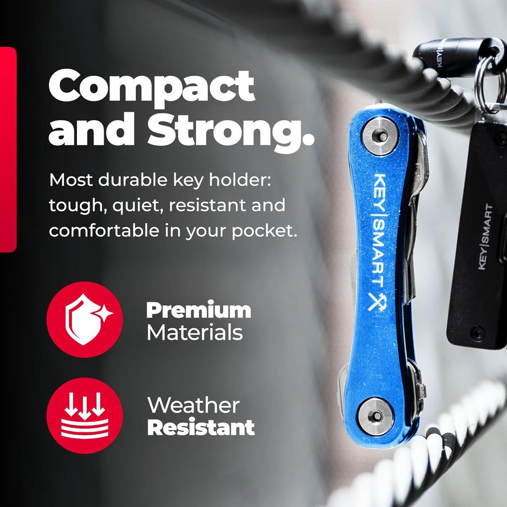 KeySmart Rugged - Multitool Key Holder for Keychain w/Bottle Opener and Pocket Clip, Key Organizer for Key Chain, EDC Keychains, Key Ring for Car Fobs Key Chains, Expandable (Up to 14 Keys, Blue)