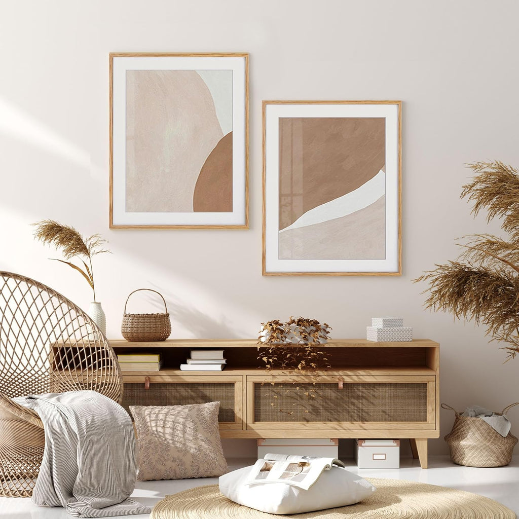 22x28 Picture Frame, Natural Oak Wood 22 x 28 Poster Frames, Set of 2, 22x28 Frame Matted to 18x24, 22 by 28 Picture Frames with Tempered Glass, Oak Color