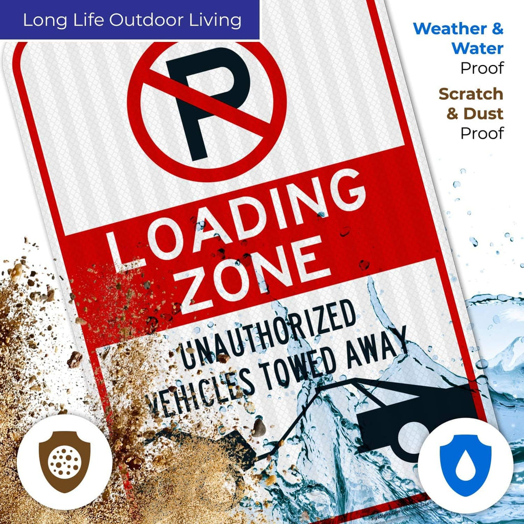 No Parking Symbol Sign, Loading Zone Sign, 12x18 Inches, 3M EGP Reflective .063 Aluminum, Fade Resistant, Easy Mounting, Indoor/Outdoor Use, Made in USA