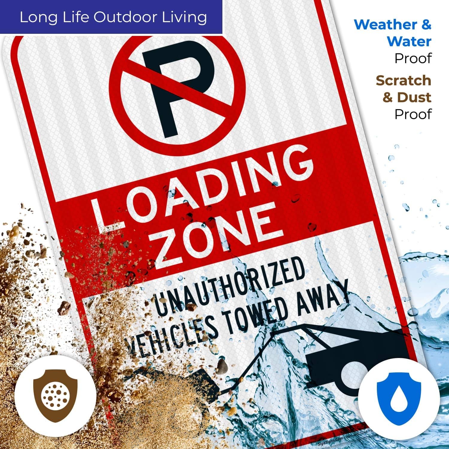 No Parking Symbol Sign, Loading Zone Sign, 12x18 Inches, 3M EGP Reflective .063 Aluminum, Fade Resistant, Easy Mounting, Indoor/Outdoor Use, Made in USA