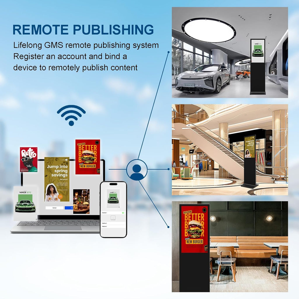 65 in Digital Signage Display, 4k Floor Standing LCD Touch Interactive Display Screen,with WiFi USB/App Software Input Digital Totem Auto Ad Player Android 14 (4+64G)