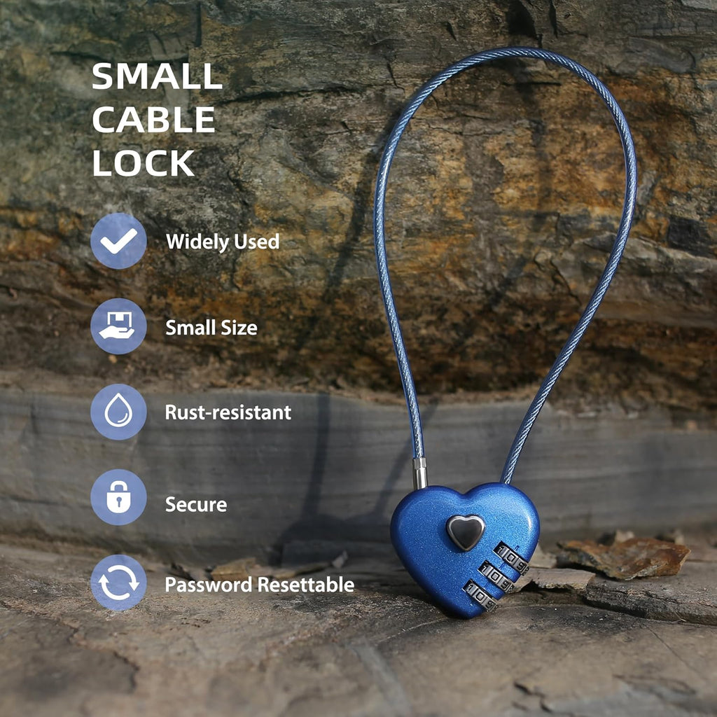 3 Digit Combination Lock, Thin Cable Lock with Code, Cable Padlock Combination, for Travel Essentials, Luggage, Helmet, Stroller, Wardrobe Closet, French Refrigerator Door, Pool Gate
