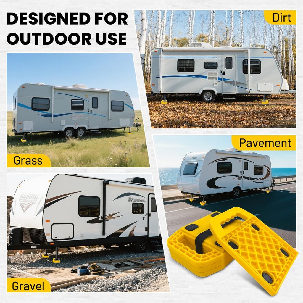ROBLOCK RV Stabilizing Jack Pads with Anti-Slip Rubber Mats,4 Packs Sink Resistant Rv Leveling Pads with Handle, Interlocking Design RV Stabilizer Jack Blocks for Trailer Camper Motorhome, 6.5" x 6.5"