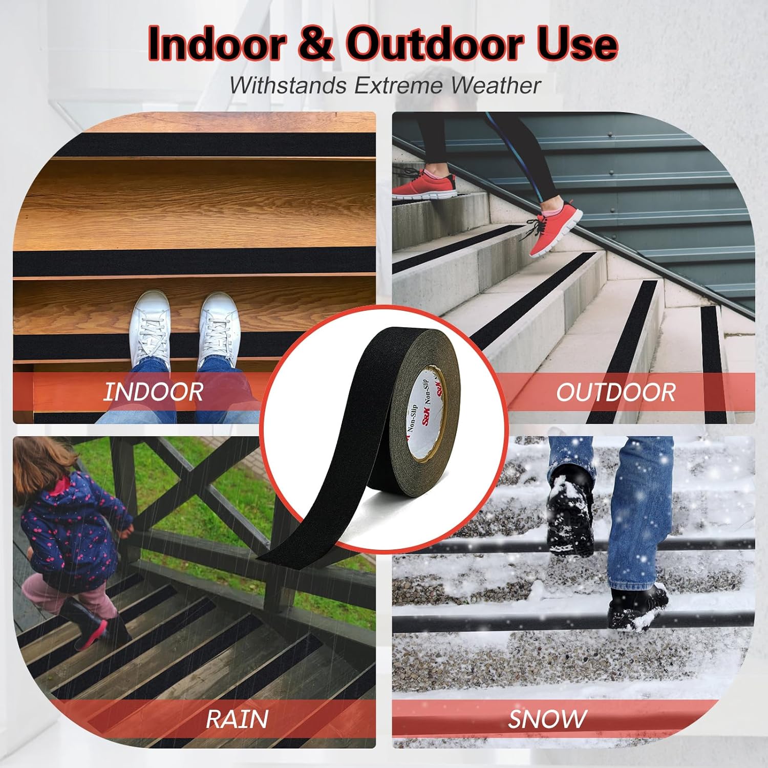 S&X Non Slip Tape 1 1/2 INCH x 60 FT Grip Tape for Stairs, Steps Waterproof and Durable, Black
