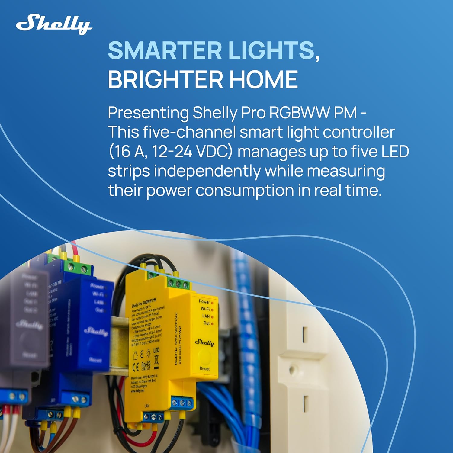 Shelly Pro RGBWW PM | Wi-Fi & LAN Smart Remote Control for RGBW Led Strips with Power Metering | Home Automation | No Hub | Compatible with Alexa & Google Home | iOS Android App | Dimming Control