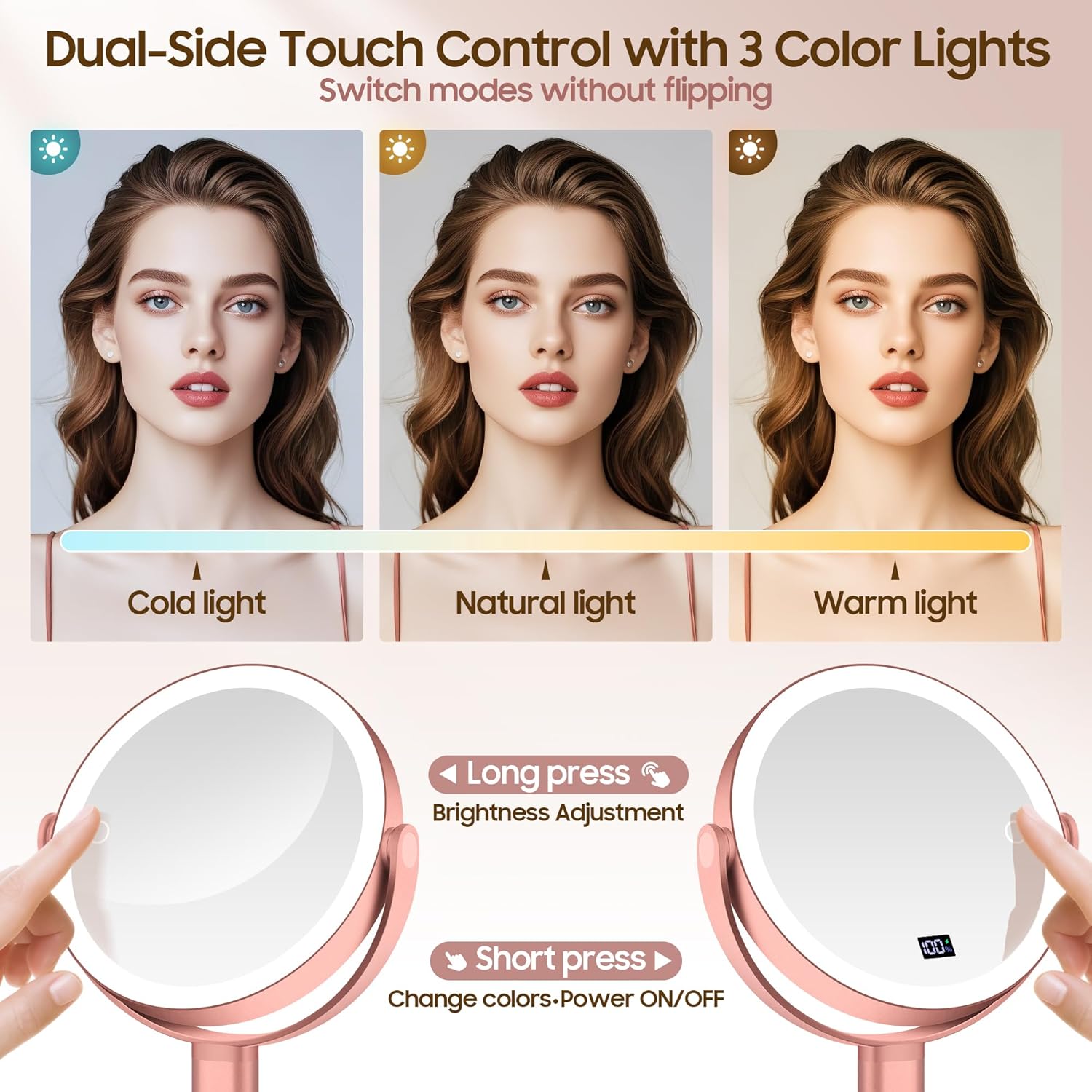 Makeup Magnifying Mirror with Light 30X/1X, Digital Display, 2-Sided Touch Control, Makeup Mirror with 3 Color Lights,360° Rotate, Height Adjustable Lighted Magnifying Mirrors for Desk Travel