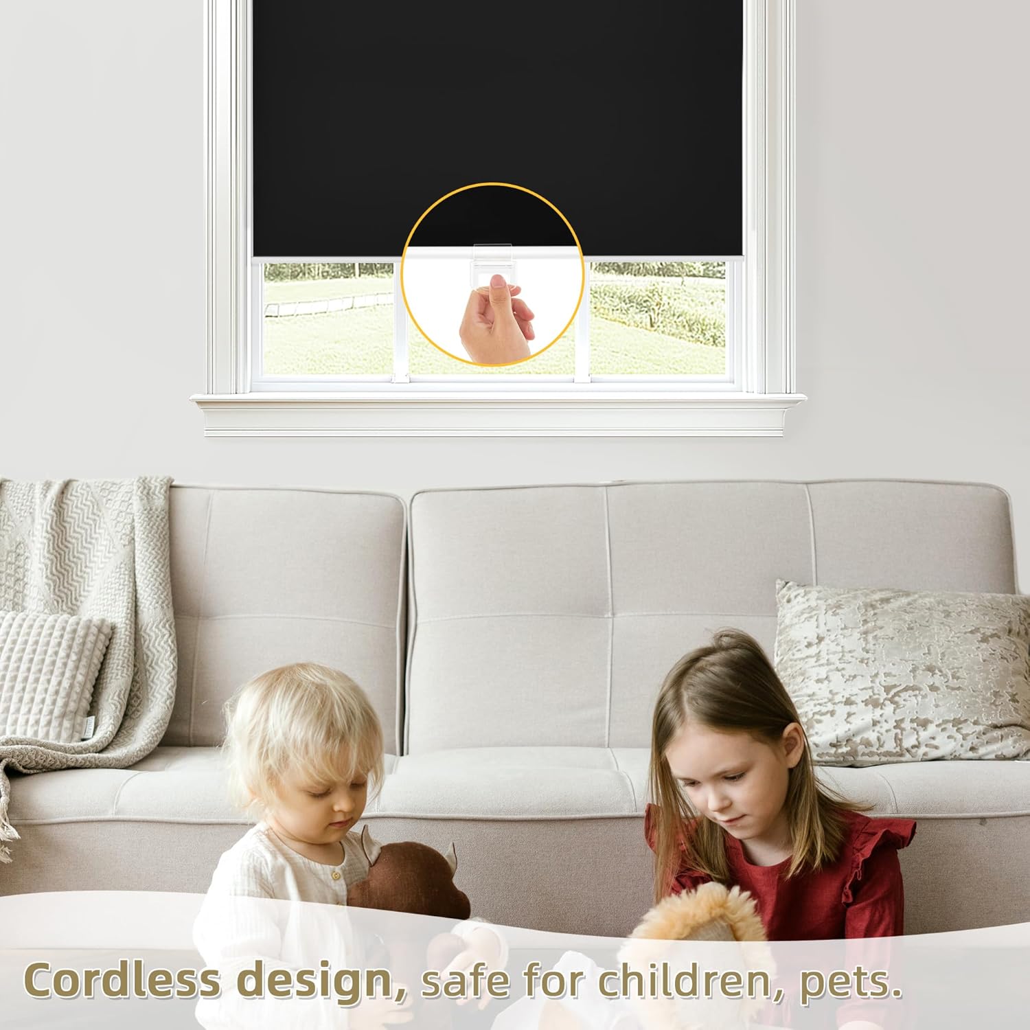 ChrisDowa Cordless Blackout Roller Shades for Windows, Thermal Insulated UV Protection Pull Down Shades, Total Blackout Window Blinds for Home, Office, Bedroom, Door (70" W x 72" H, Black)