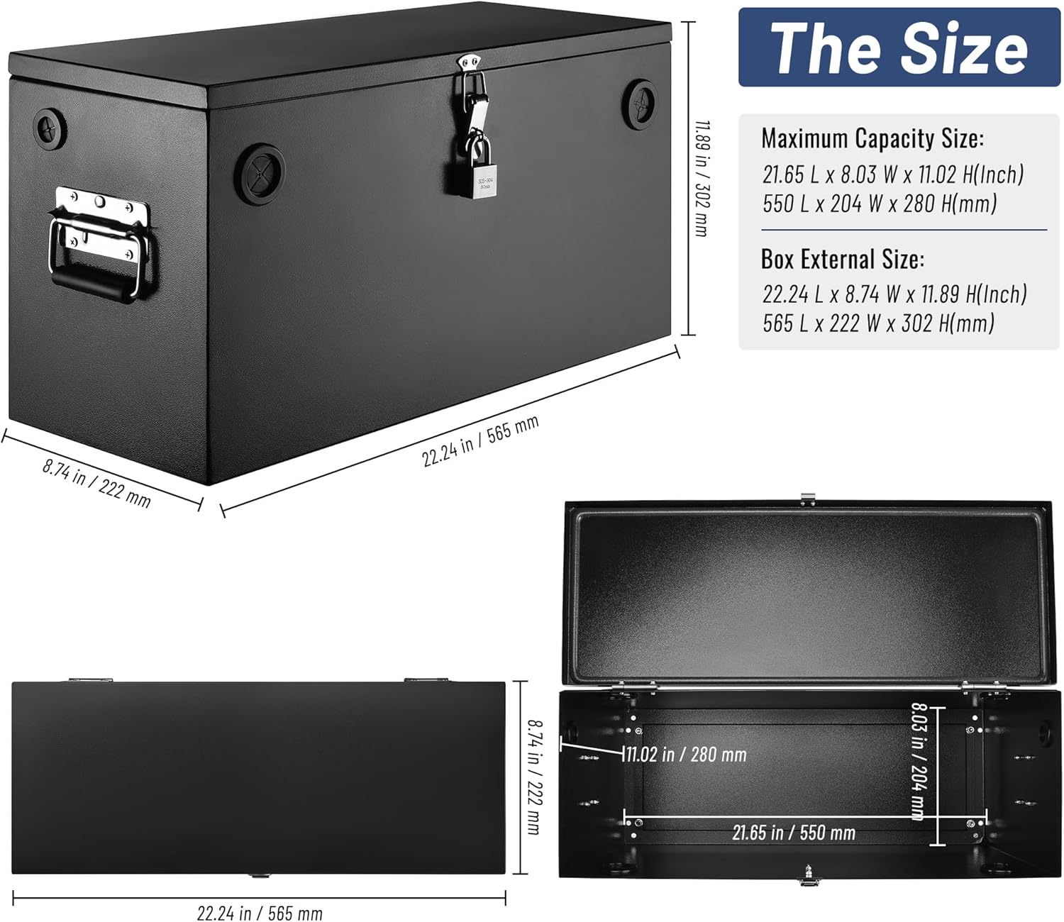 Steel Battery Box for Car, RV, Marine & Trolling Motor – Dual Battery Relocation Kit with Lock and Sealing Gaskets