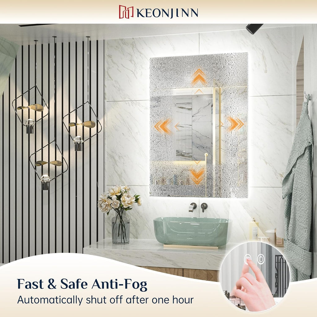 Keonjinn 47.8 x 24 Inch LED Bathroom Mirror with Backlit, Dimmable Vanity Mirror with Lights, High Lumen, Anti-Fog, CRI90+, UL Listed LED Driver, HD Tempered Glass