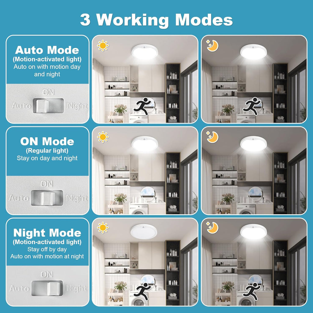 9Inch Motion Sensor Ceiling Light Hard-Wired, 20W Indoor Flush Mount LED Ceiling Light, 3000K 4000K 6000K 3CCT Adjustable for Closet Doorway Stairway Hallway, NOT Battery Operated