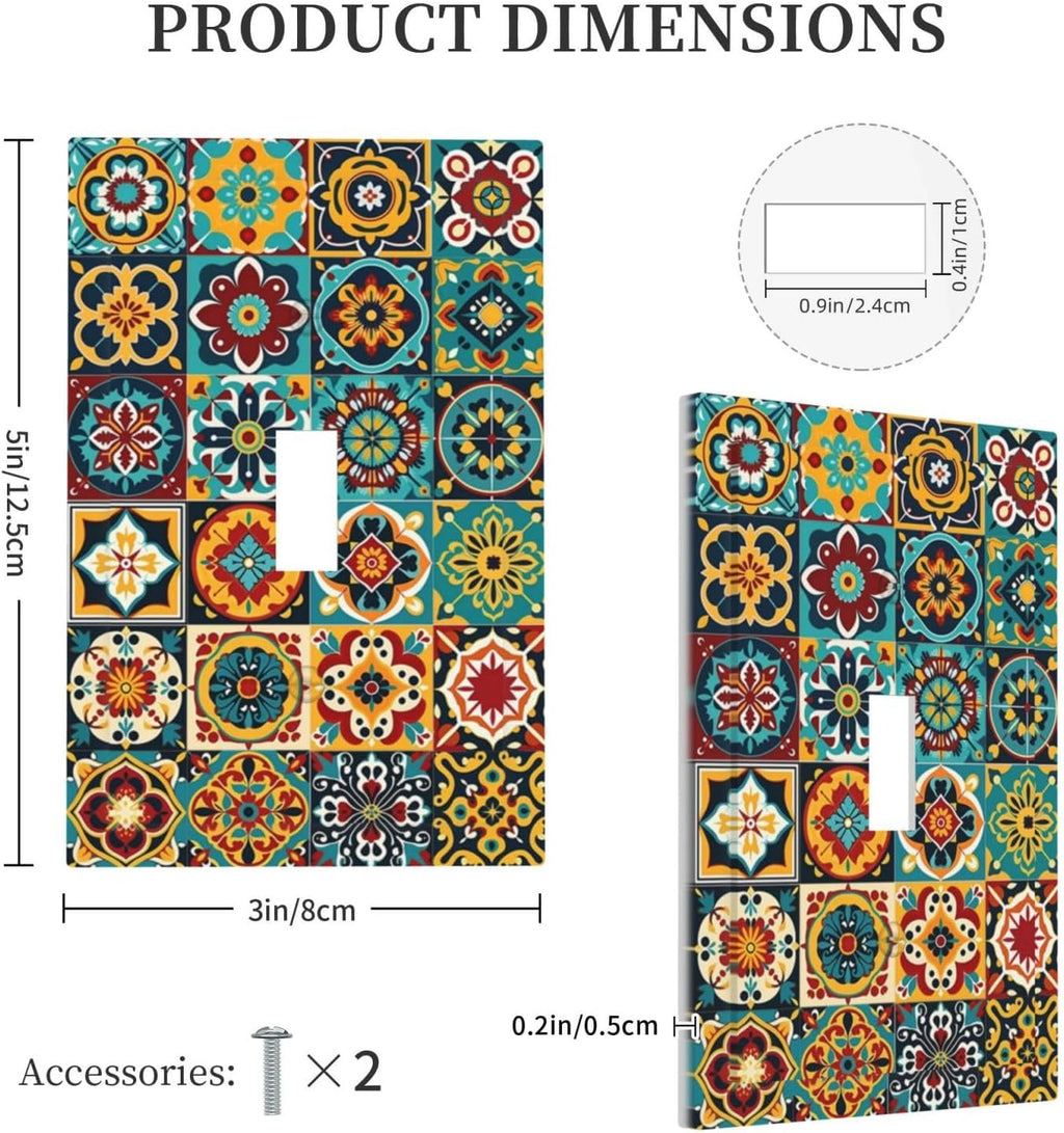 Decorative Light Switch Cover Mexican Talavera Colorful Mosaic Tiles 1 Gang Single Toggle Device Electrical Faceplate Switchplates Decorator Outlet Wall Plate For Bathroom Kitchen Decor