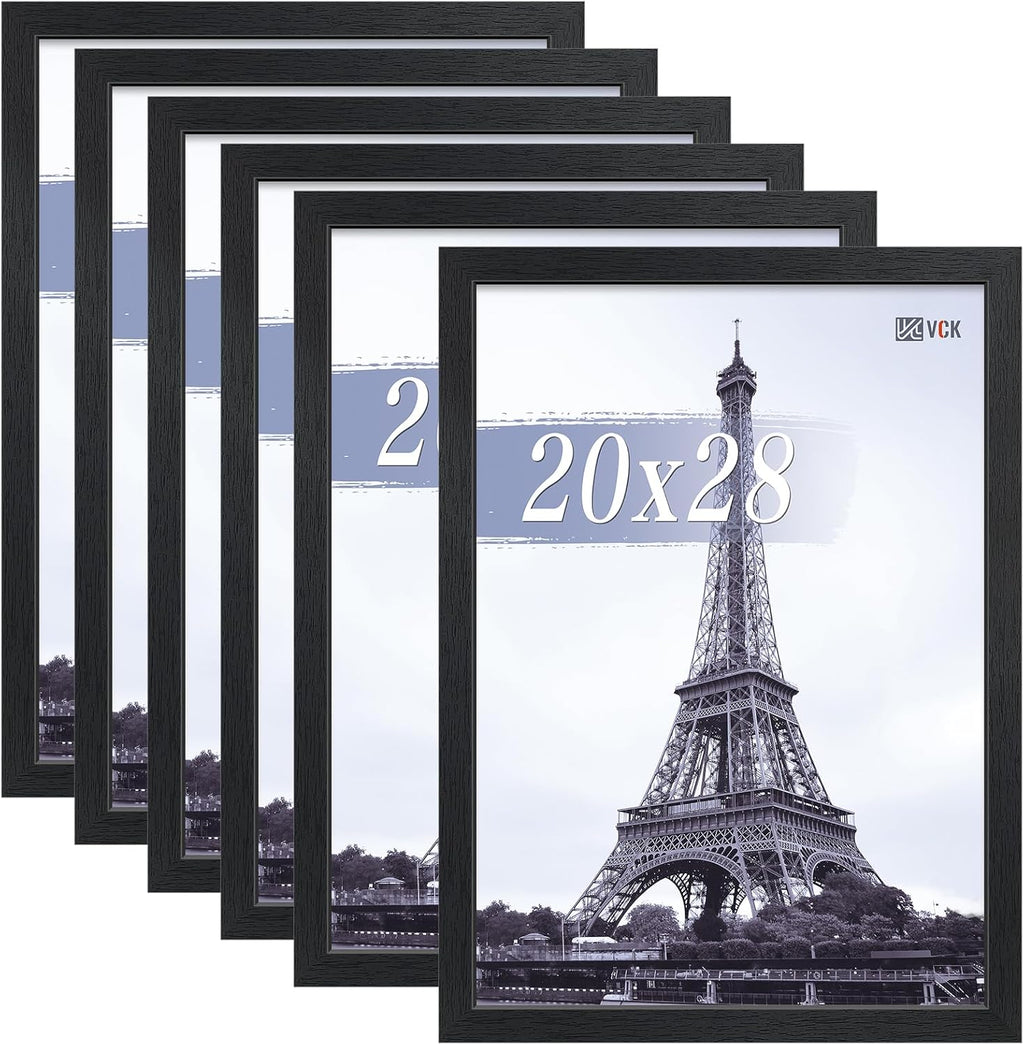 VCK 20x28 Picture Frames Black Set of 6, Wide Border Wood Poster Frame, Multi-Directional Display Family Photos, Office Prints, Studio/Gallery Art, Woodgrain Series, Wall Hanging