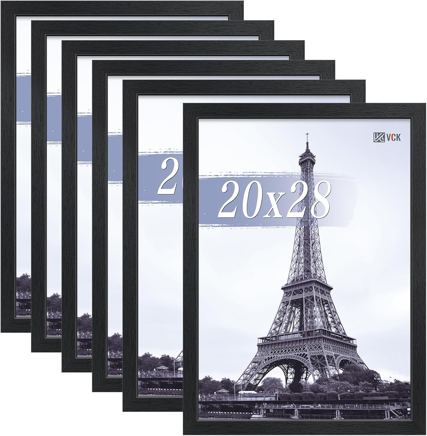 VCK 20x28 Picture Frames Black Set of 6, Wide Border Wood Poster Frame, Multi-Directional Display Family Photos, Office Prints, Studio/Gallery Art, Woodgrain Series, Wall Hanging