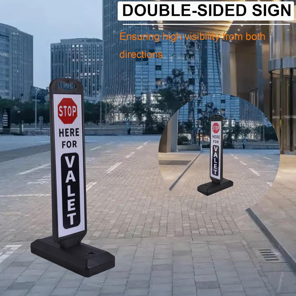 OrangeStar 2-Pack Valet Parking Signs - Double-Sided Reflective Parking Lot Signs with Water-Filled Base, Heavy-Duty Traffic Control for Hotels, Restaurants & Events, White