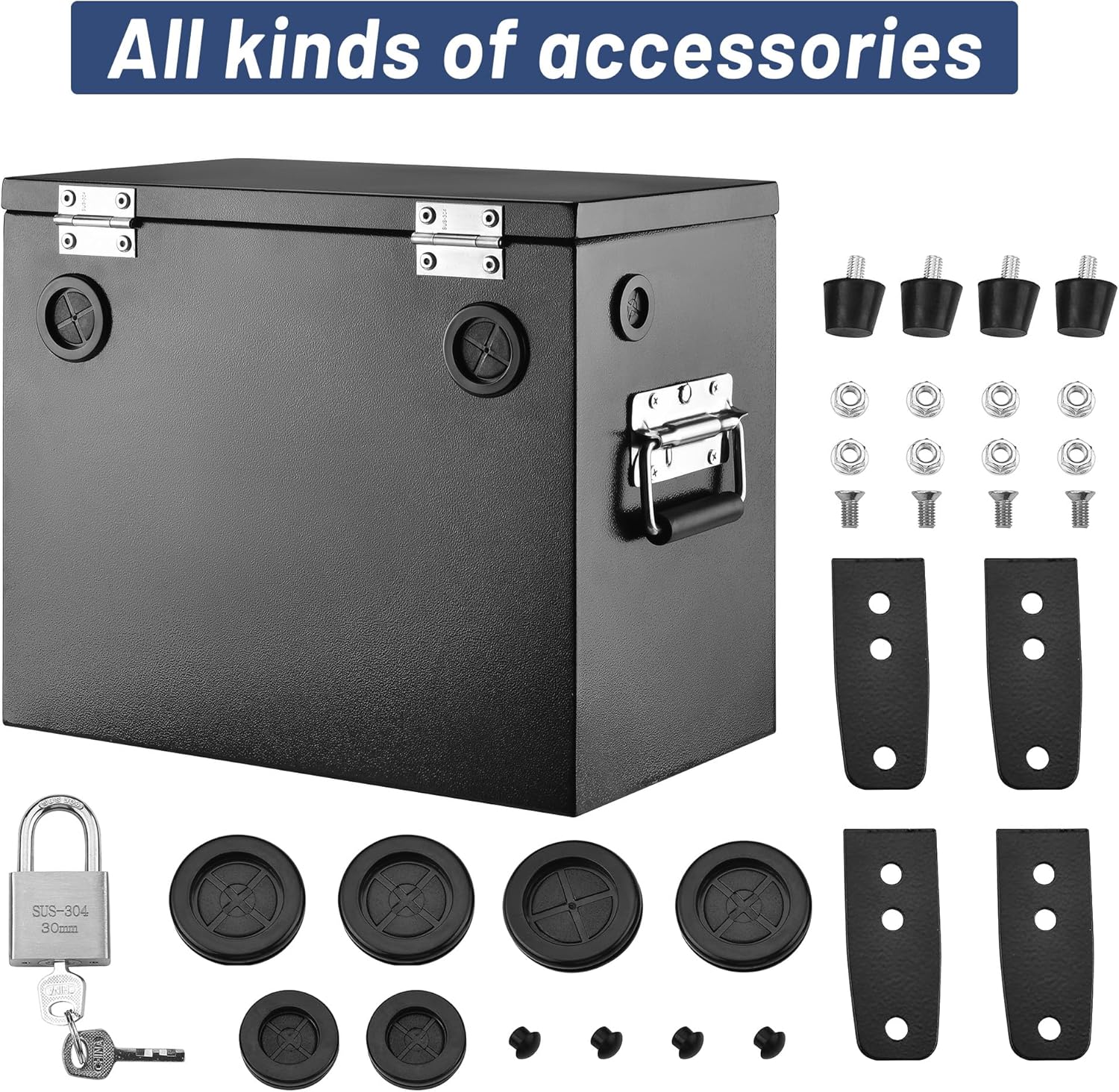 Heavy Duty Steel Battery Box for Group 27 Battery - Car/RV/Marine/Trolling Motor Relocation Kit with Lock & Sealing Gaskets