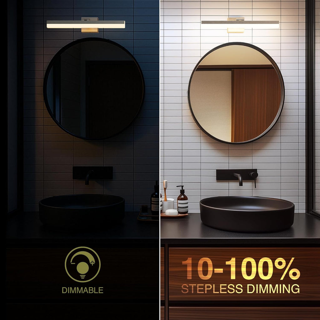 ZAGO 24 Inch Bathroom Vanity Light Fixtures Over Mirror - LED Modern Rotational Wall Mounted Adjustable Hardwired Picture Lighting Bar with 5CCT Switchable, ETL & Damp Rated, Brushed Nickel, 2-Pack