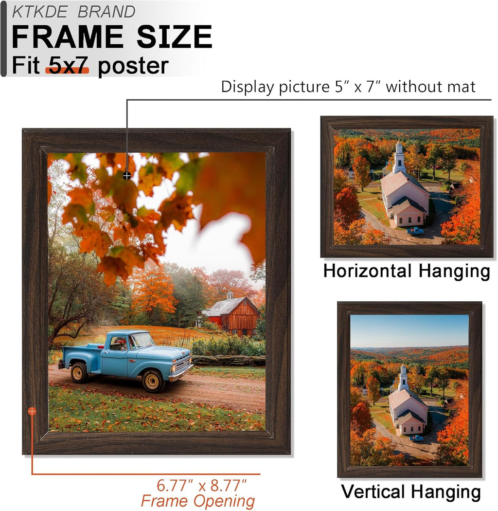 KTKDE 5x7 Picture Frame Set of 3,Walnut Wooden frames, Vertical & Horizontal Wall Hanging for Wall or Tapletop Display,Studio Gallery Photo Frame for Photos, Posters & Art Prints