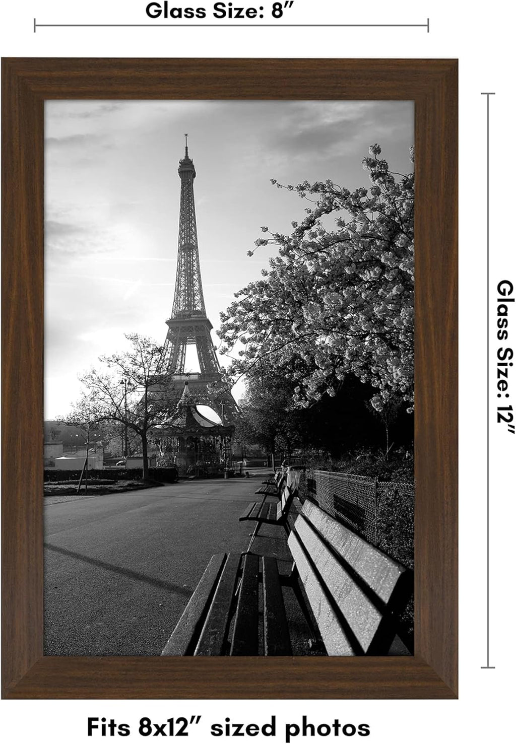Americanflat 8x12 Picture Frame with Shatter-Resistant Glass - Signature Collection - Gallery-Style Frames Made of Engineered Wood - Photo Frame for Tabletop and Wall Display - Walnut