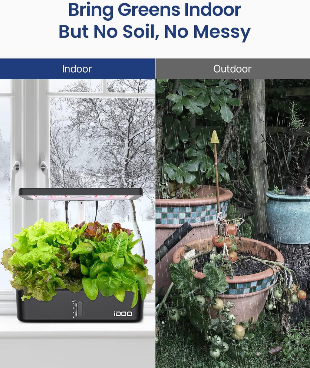 iDOO Hydroponics Growing System Kit 12Pods, Indoor Herb Garden System, with LED Grow Light, Built-in Fan, Auto-Timer, Adjustable Height Up to 11.3", for Home School, for Women Mom