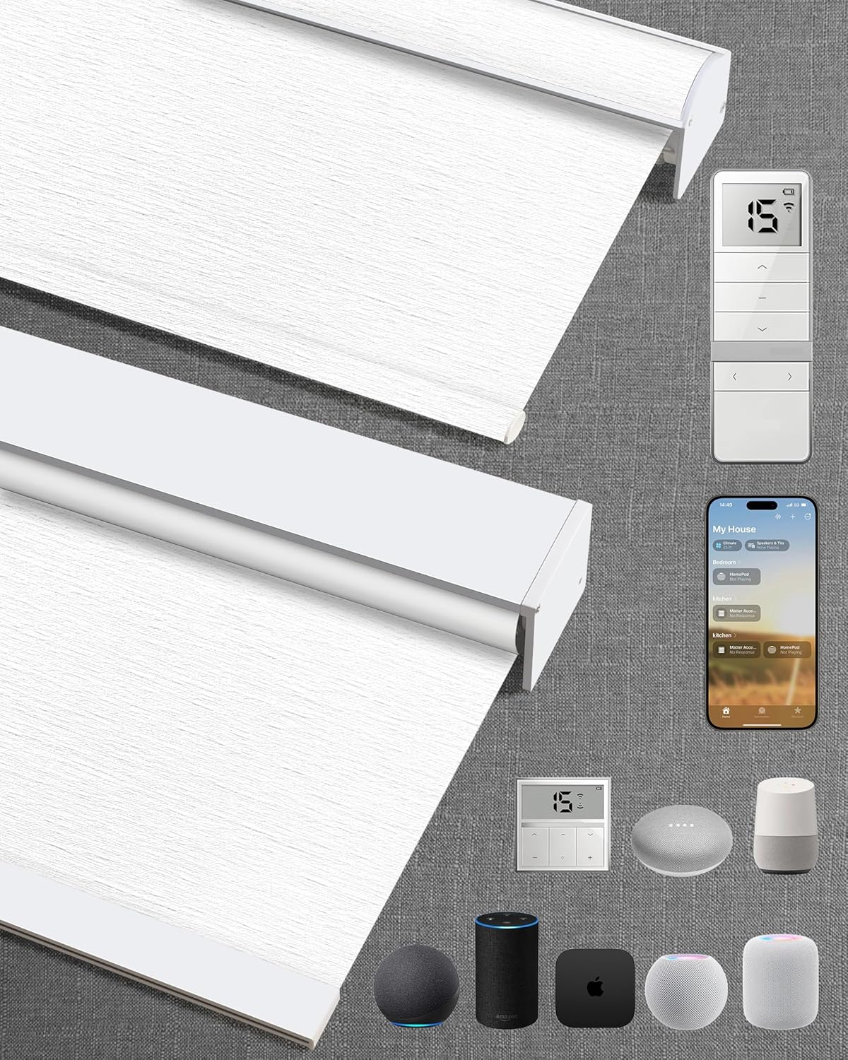Kincmo Motorized Blinds with Remote,100% Blackout Motorized Roller Shades Work with Apple Homekit,Alexa,Google, Custom Electric Blinds with App,Voice Control (Atlantic White)